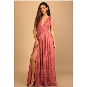 Lulus Sweet Sophistication Vintage Rose Floral Burnout Maxi Dress SZ L